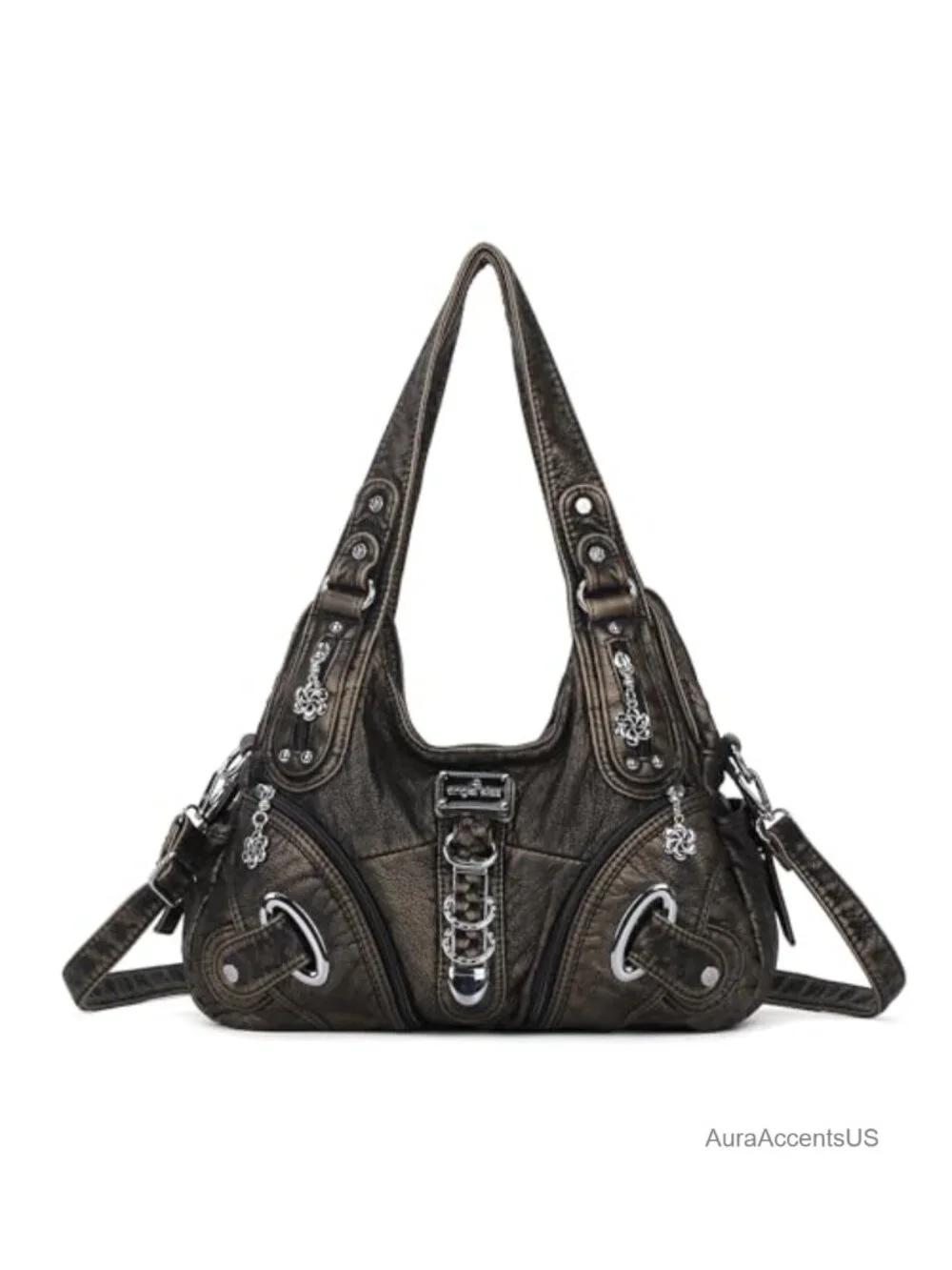 Large Hobo Satchel Handbag Washed PU Leather Shoulder Bag with Pockets
